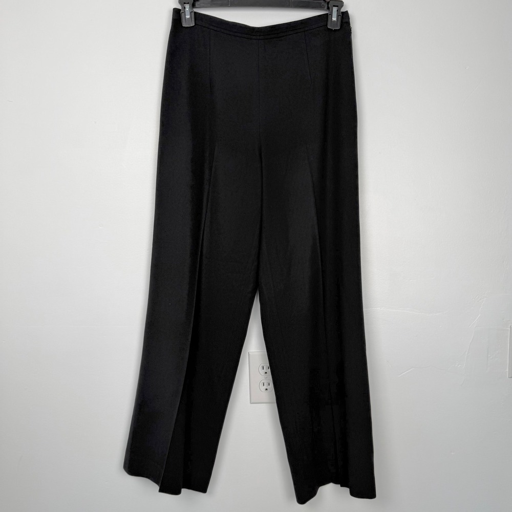 VTG Talbots Black 100% Wool Italian Fabric Wide Leg Dress Pants Size 8 Side Zip